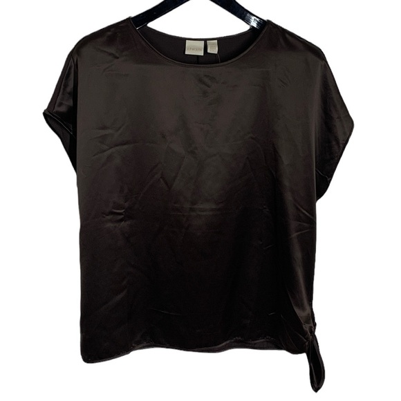Chico’s expresso brown Knit Woven Side-Tie Top 2 NWT - Picture 1 of 5